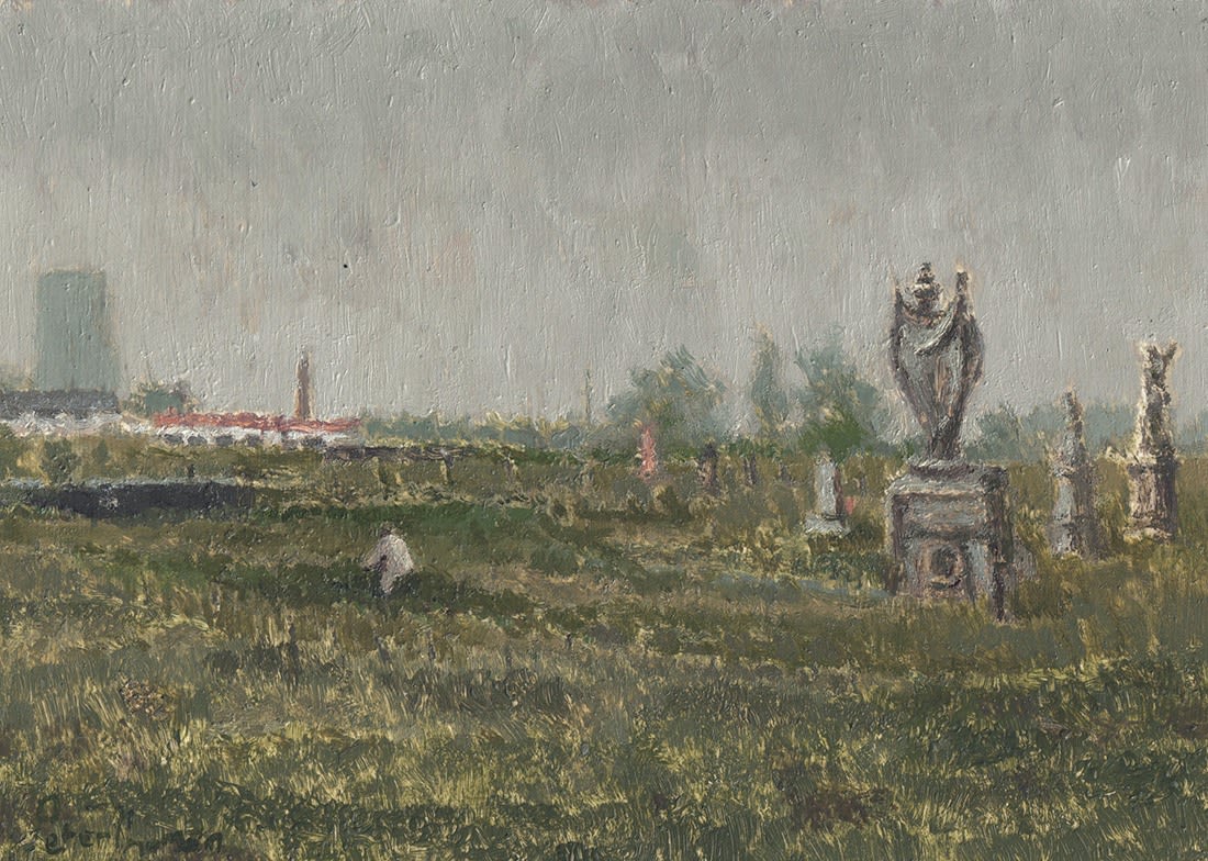 Peter Thomson, Man Cycling Past a Graveyard (275)
