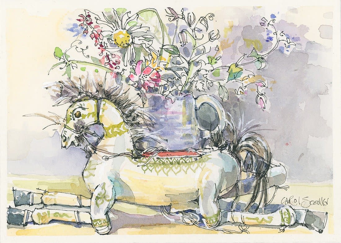 Carol Scouller RSW, Indian Horse Puppet and Garden Flowers (287)