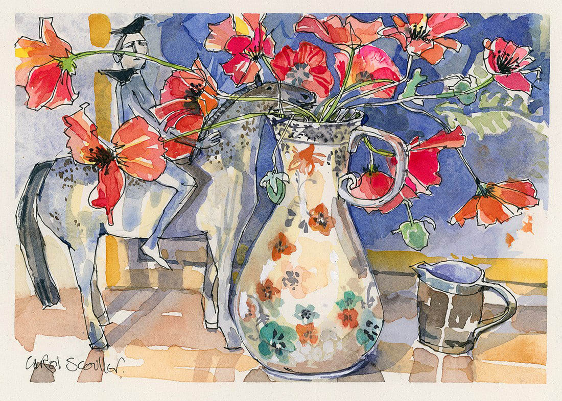 Carol Scouller RSW, Poppies with Anna Noel Horse and Rider (288)