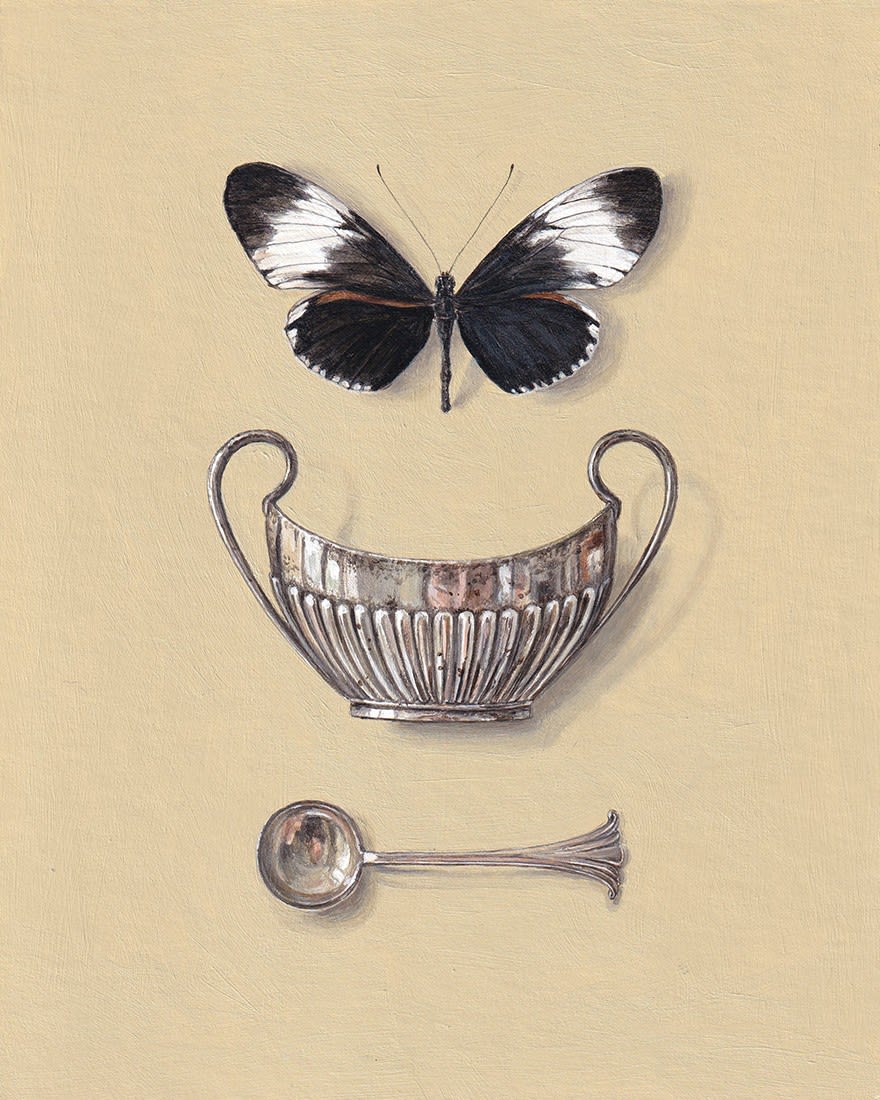 Rachel Ross, Black butterfly with salt cellar and spoon