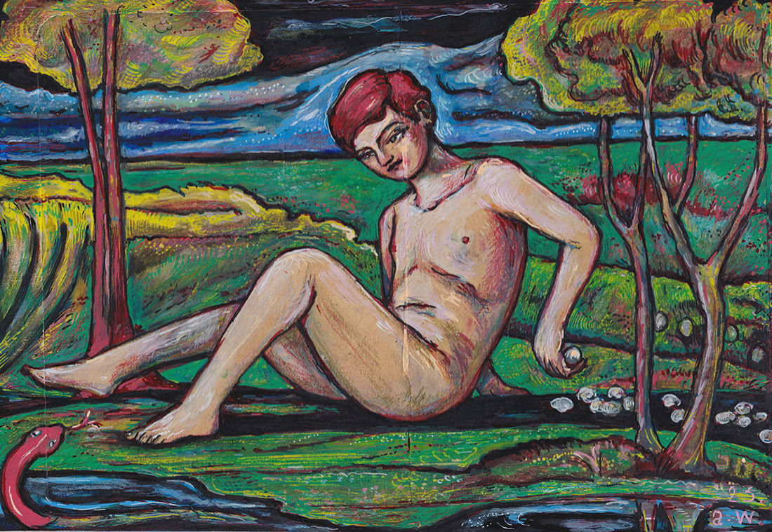 Adrian Wiszniewski RSA, Young Man Taunting a Snake