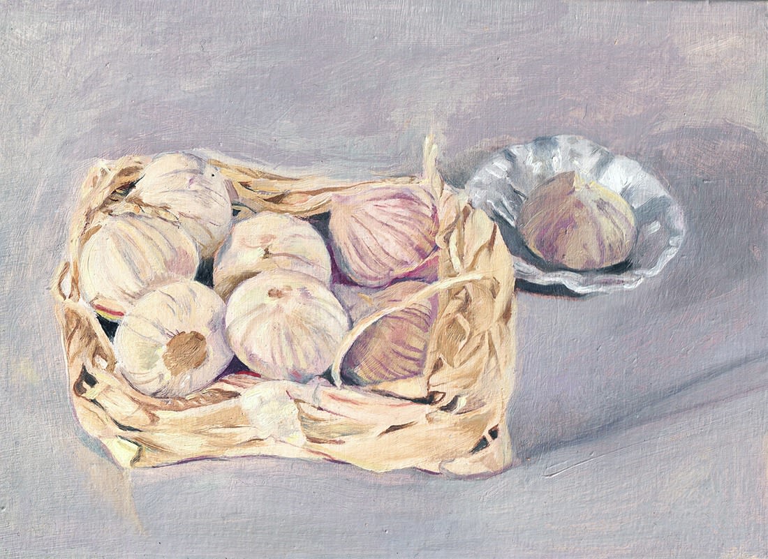 Peter McNiven, Chinese garlic in a woven basket (63)