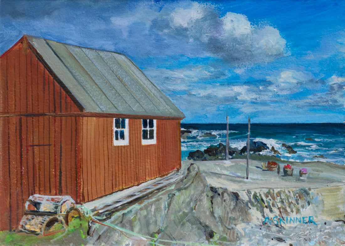 Anne Skinner, Red Shed and Flower Pots, Sandend Harbour, Aberdeenshire (204)