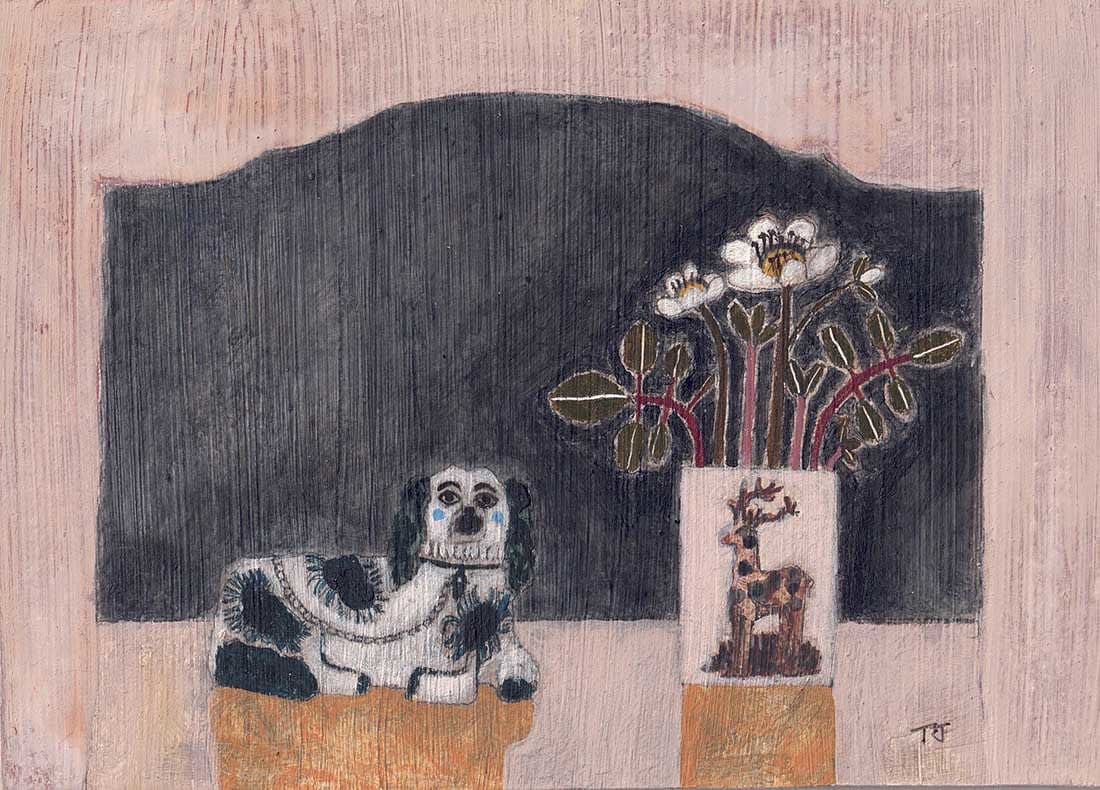 Tracey Johnston, Staffordshire Dog and Hellebores (330)