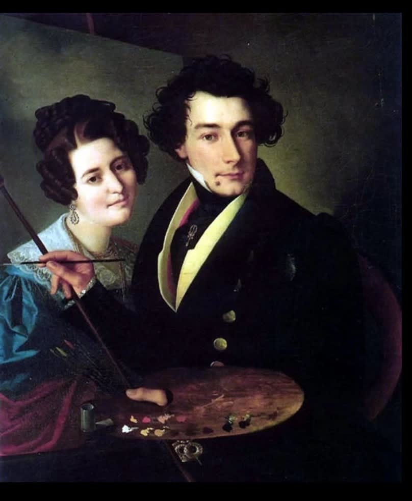 Artista di area mitteleuropea, Autoritratto con ritratto femminile, 1830-1840