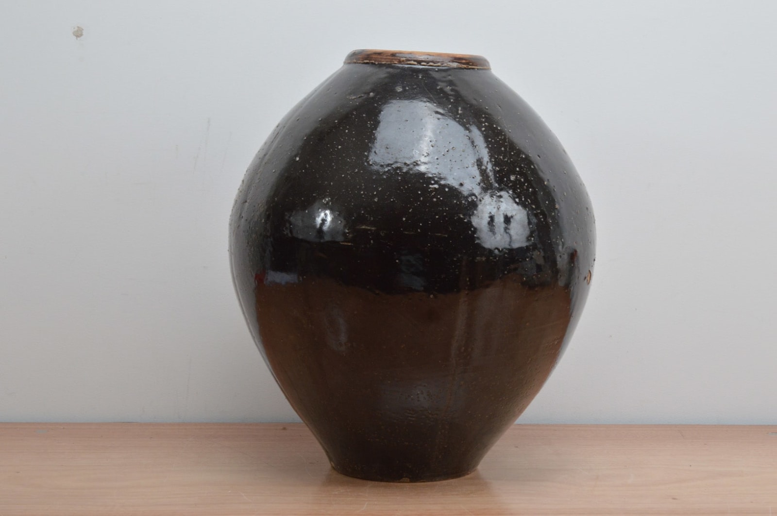 Large Black Glazed Earthenware Pot, 20th Century