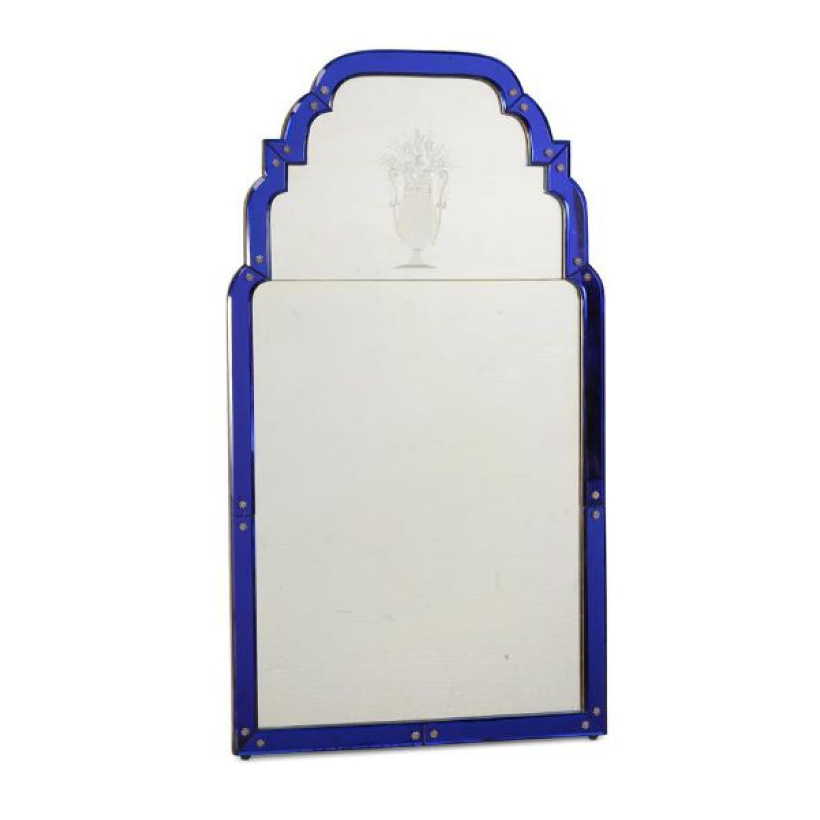 Cobalt Blue Glass Framed Pier Mirror, Circa 1930
