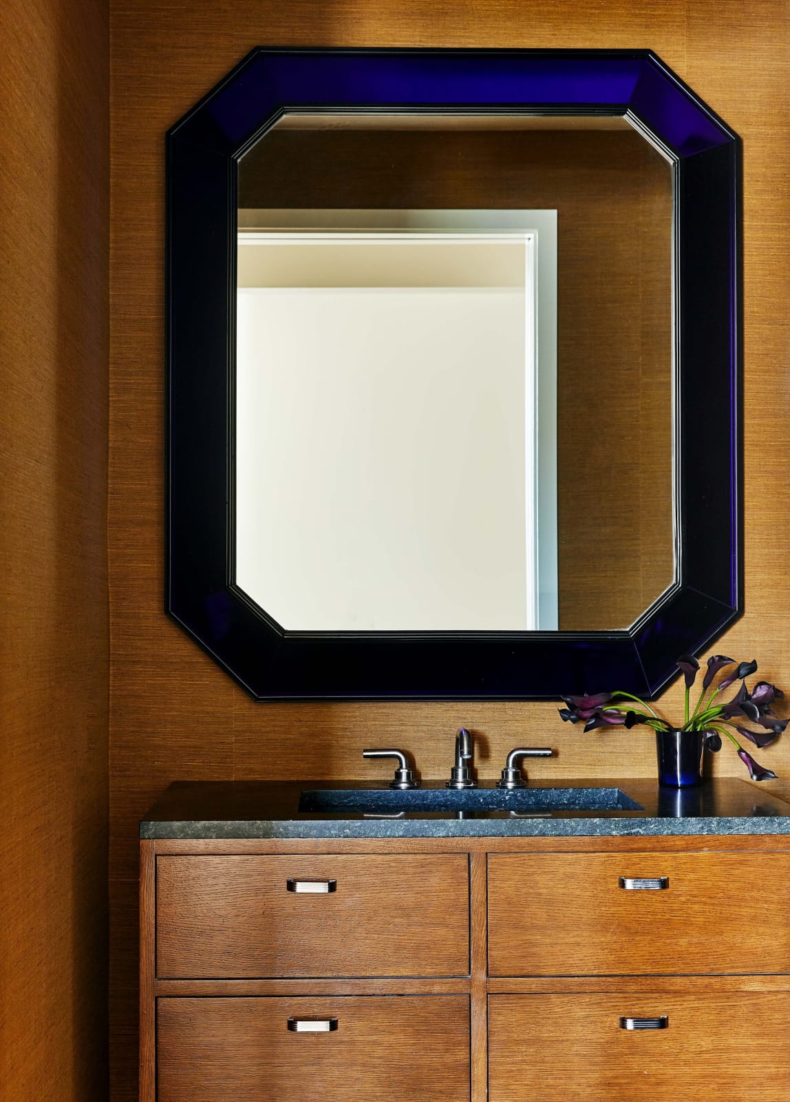 Mid-Century Italian Blue Glass Cushion Mirror