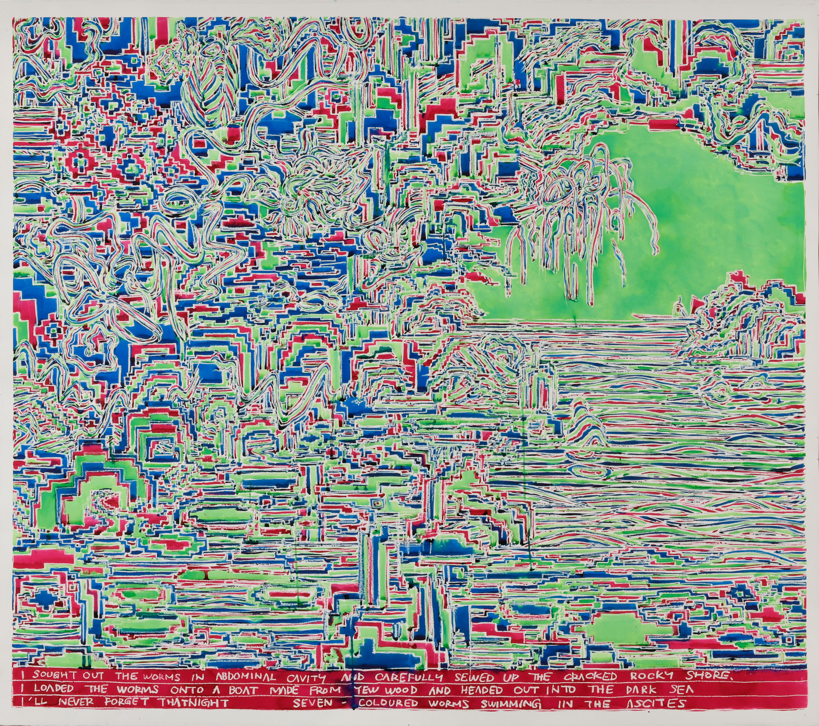 Masanori Handa, Seven-coloured worms swimming in the ascites, 2023