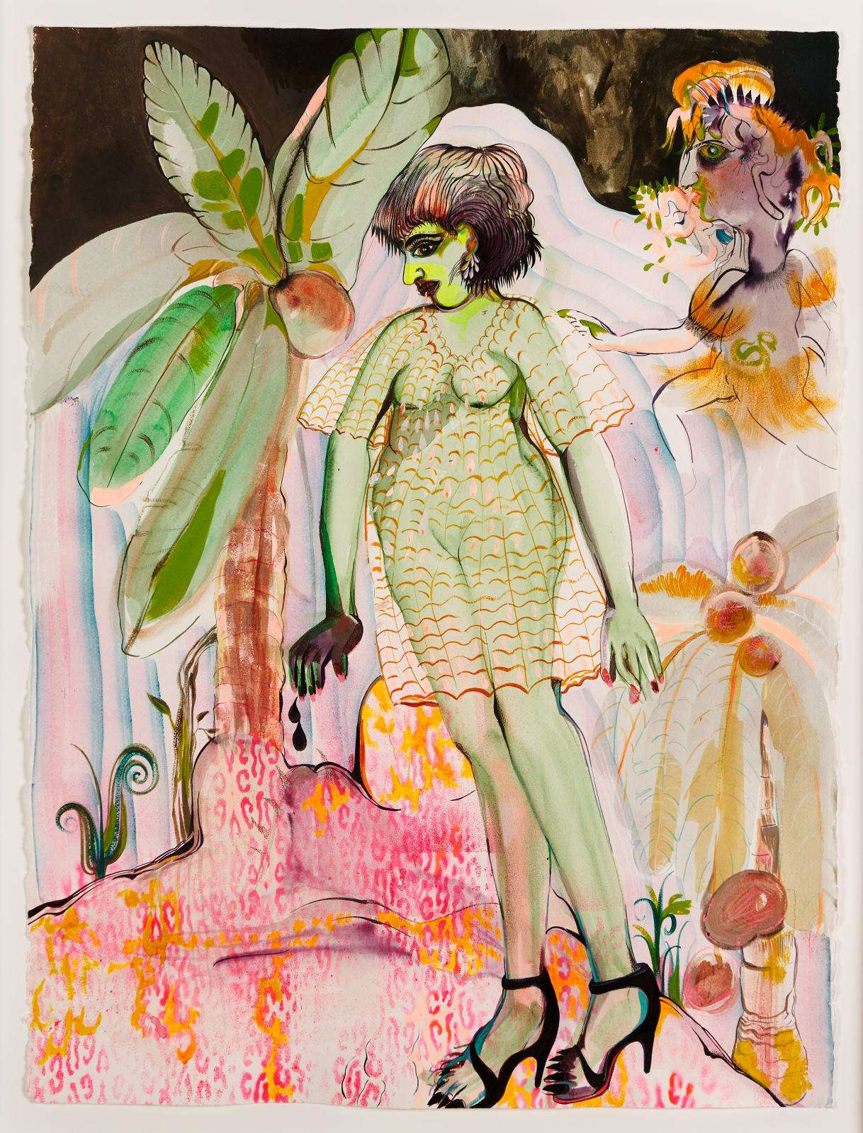 Rina Banerjee, Tropical profit, authentic dress, fish net braids, beads in bundles, Italian shoes, indigo dyed cottons, muslin or chintz, in her pineapple dress, alien edict, improper English she canopied among the merchants not really made of gold, diamond or coal, made of four-footed commerce stood., 2020