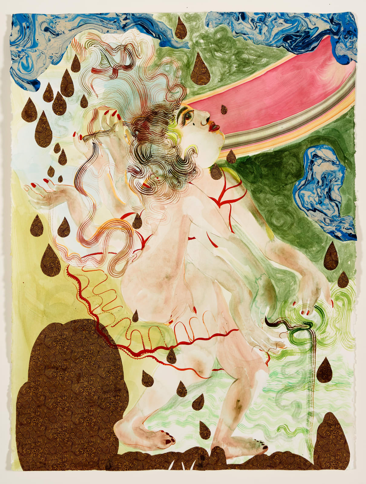 Rina Banerjee, She was awake to a live sky winds, water, fire in movement with one leg up and two on earth sustained a magical balance she was earth. , 2021
