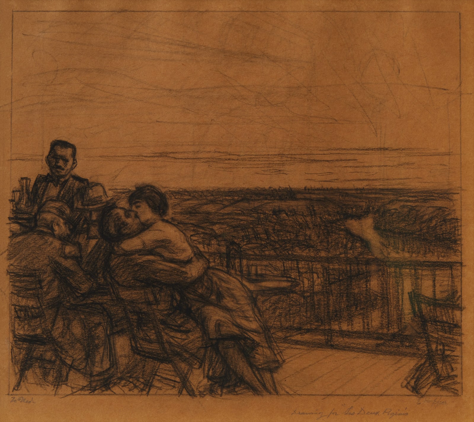 Edward Hopper, Drawing for Etching 'Les Deux Pigeons', d. 1920