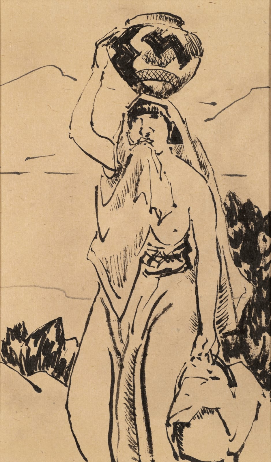 William Penhallow Henderson, Woman Carrying Water Jar, c. 1920