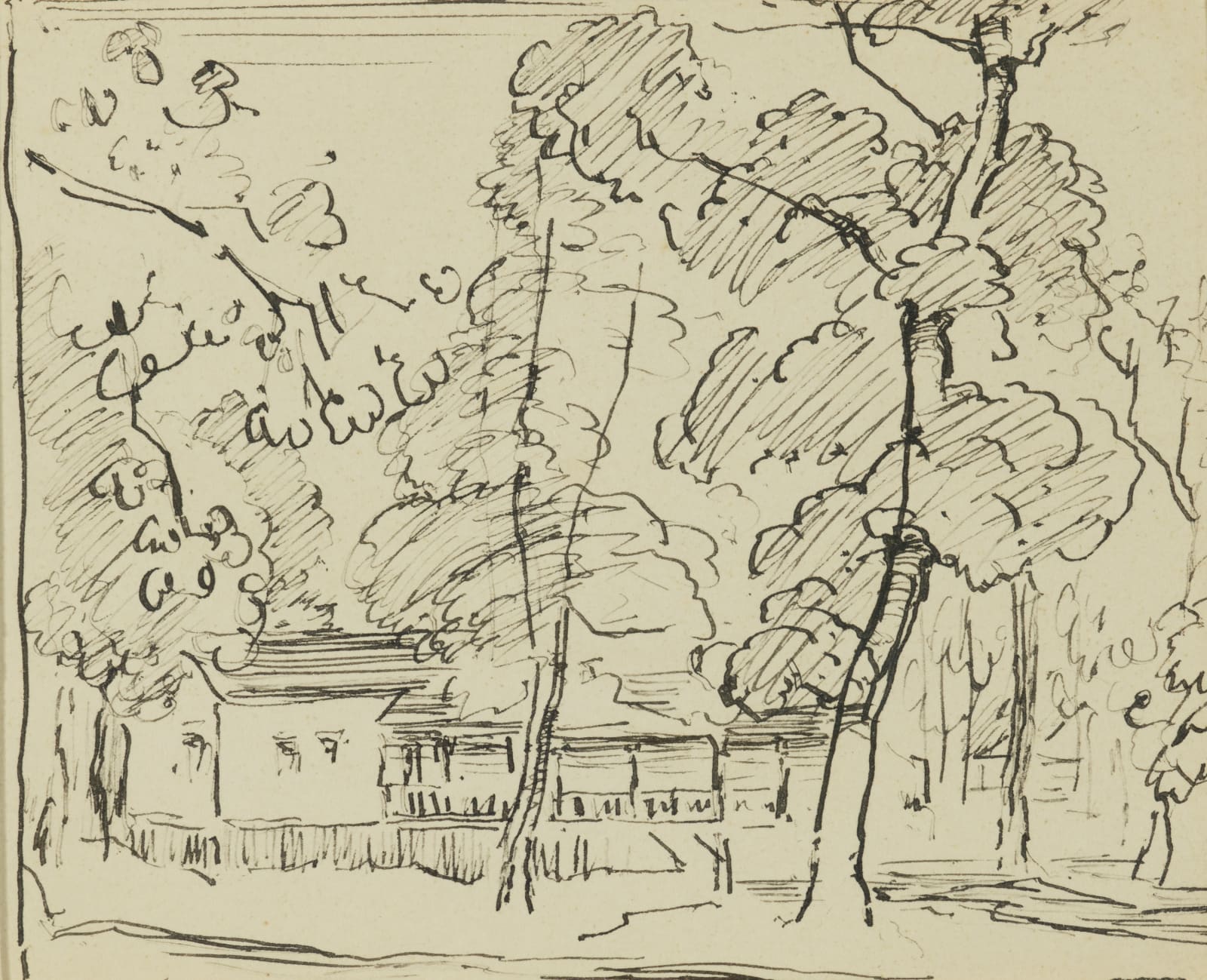 William Penhallow Henderson, Sketch of Lake Bluff House and Trees, d. 1915