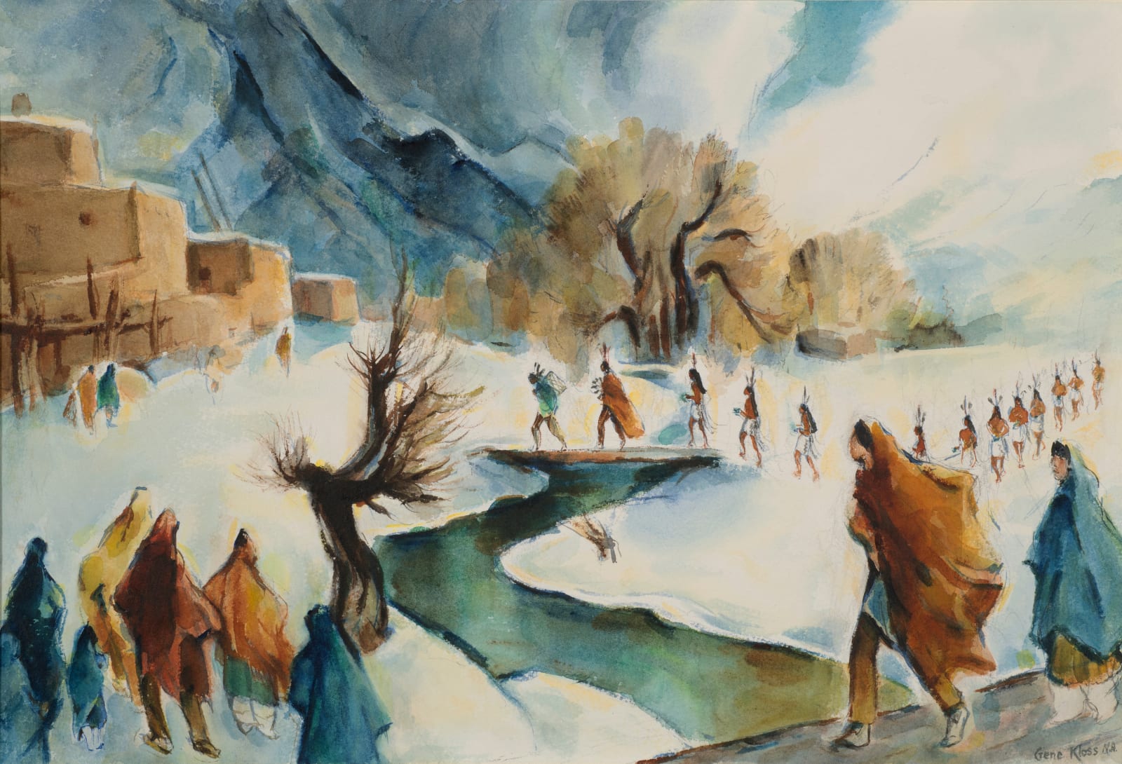 Gene Kloss, Early Morning Turtle Dance, Taos Pueblo, c. 1945