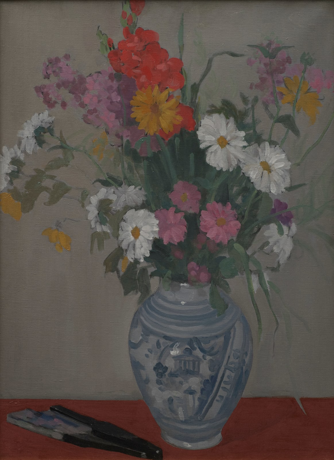 William Penhallow Henderson, Still Life: Vase of Flowers and Fan