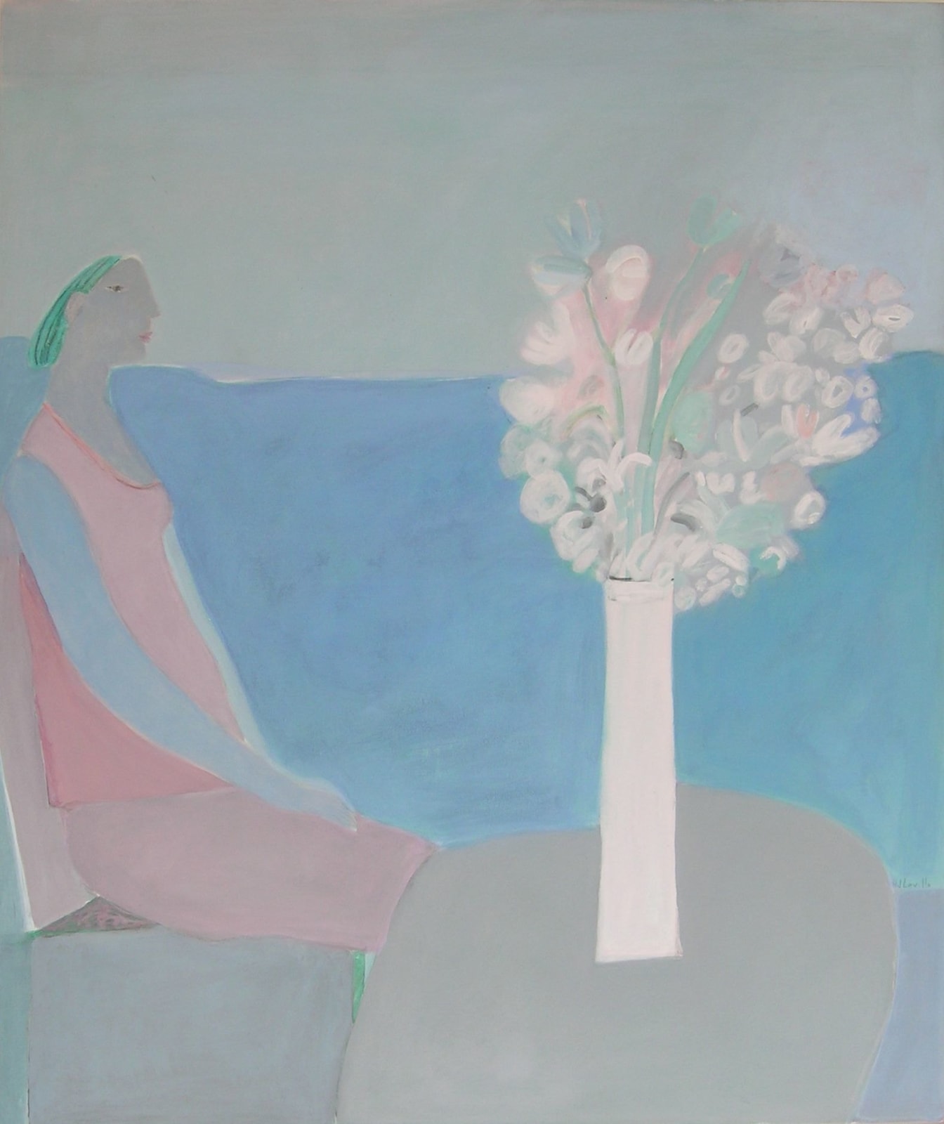 Joy Laville, Mujer sentada en vestido naranja, 1999