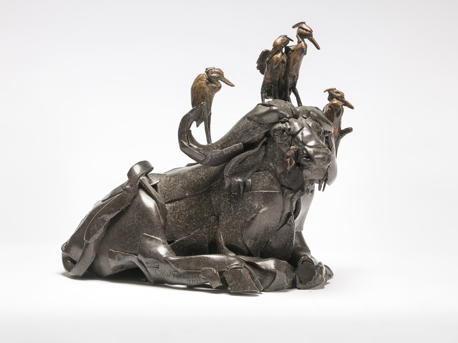 Isaac Okwir, Buffalo with Egrets & Oxpecker, 2024