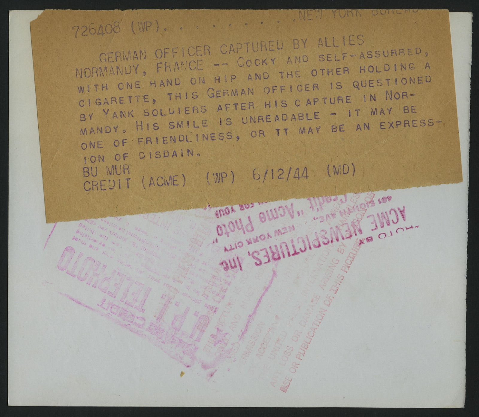 WWII U.S. Soldiers Question Captured German Officer in Normandy, France 6.12.44, 1944