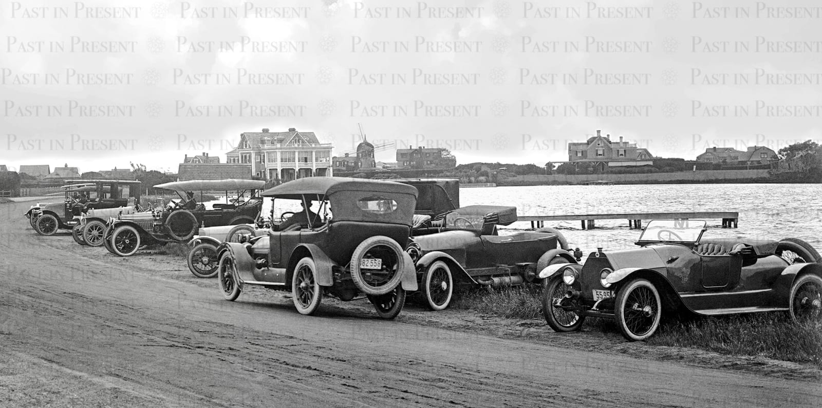 “Sunday Ritual at St. Andrew’s Dune Church, Southampton c.1910 — With View Toward the Old Mill on Lake Agawam”, s.1910's