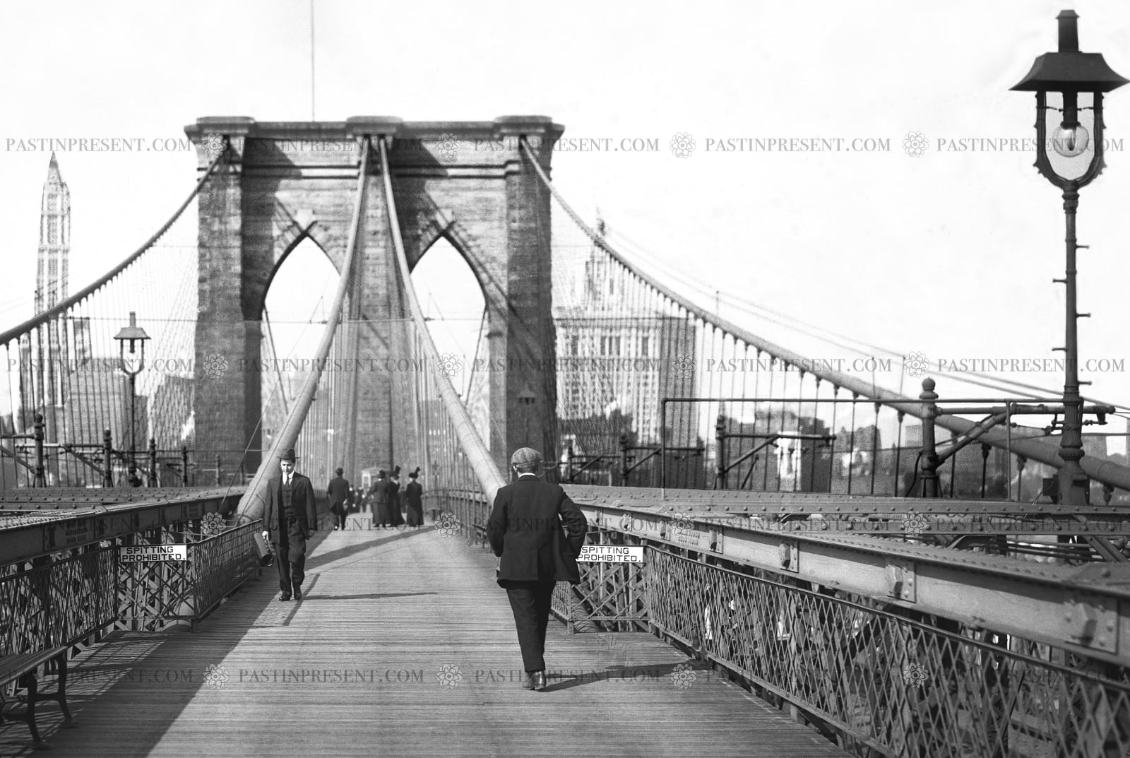 “Spitting Prohibited” Signs NYC Brooklyn Bridge Walking Promenade, c.1910's