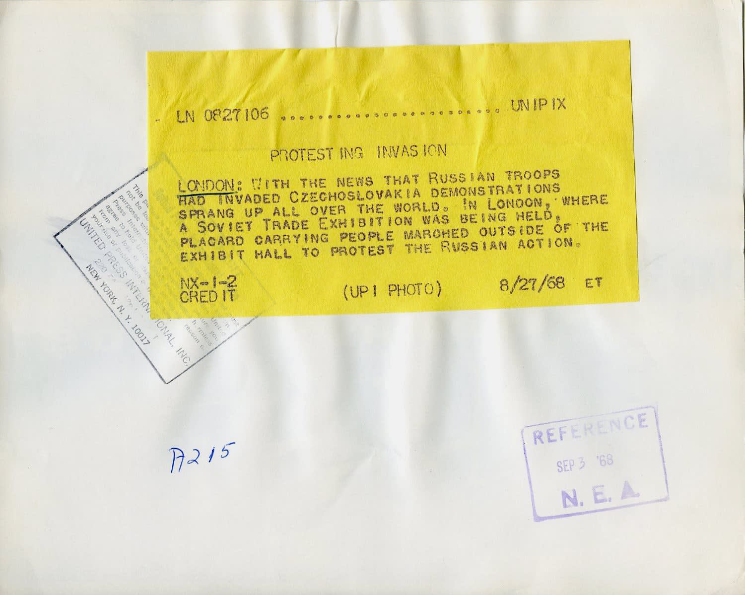 UPI Photo, “USSR” on Trial — London Protests the Crushing of Prague, 1968, 1968