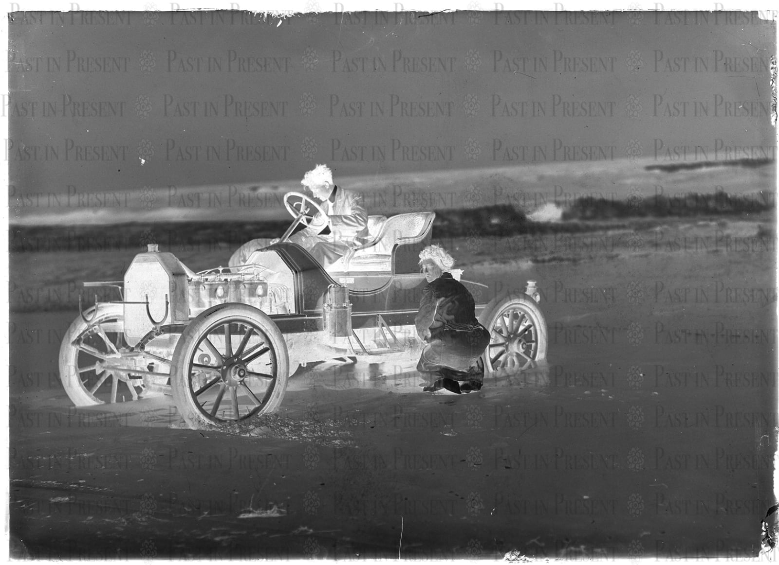 Sunday Outing Gone Awry Car Stuck Beach Sand Long Island NY, 1909