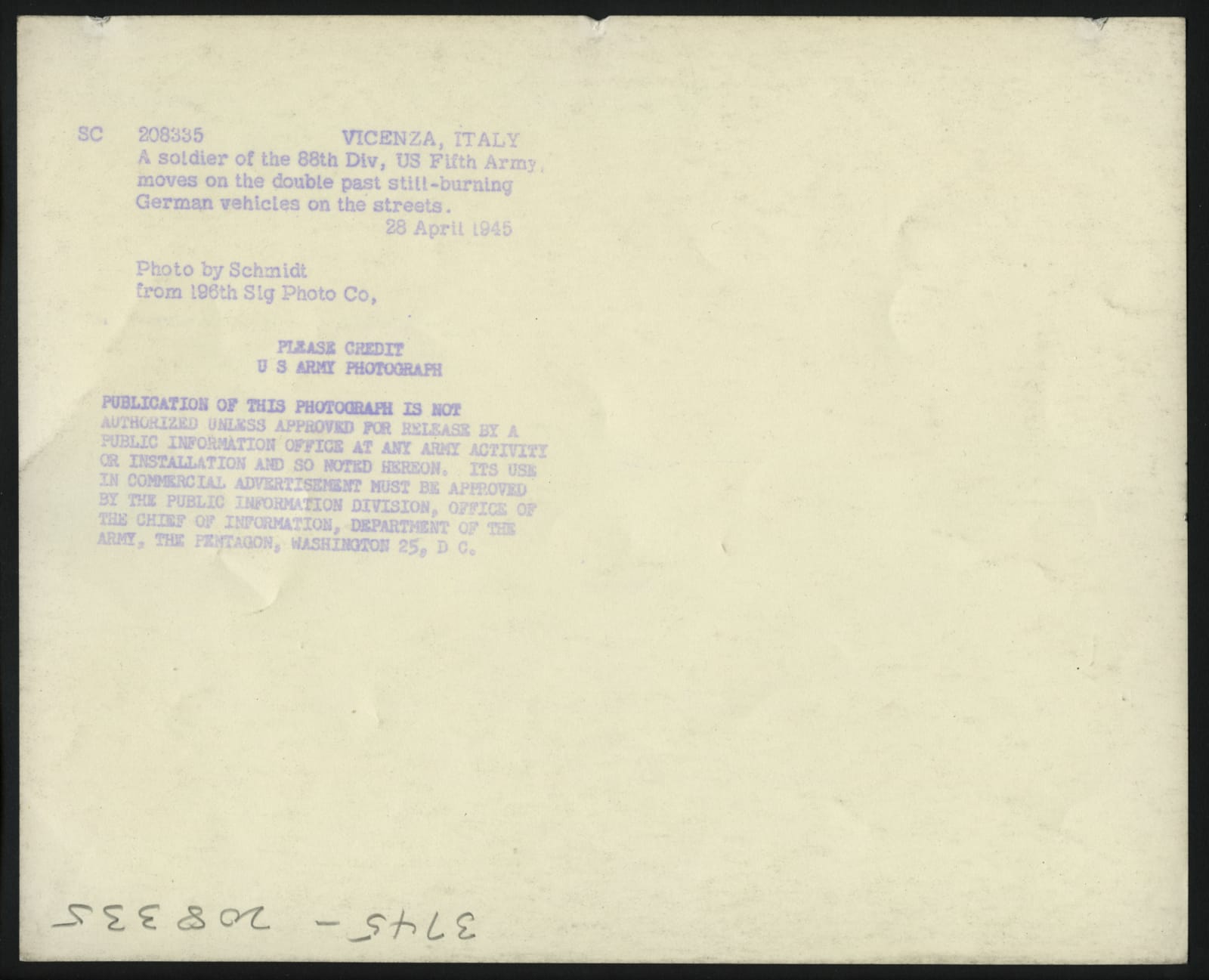 Robert H. Schmidt, “Dash Through the Flames: 88th Division Soldier Amidst Battle’s End – Vicenza, Italy, April 1945”, 1945
