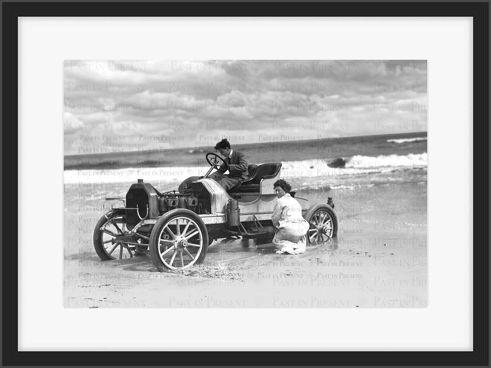 Sunday Outing Gone Awry Car Stuck Beach Sand Long Island NY, 1909
