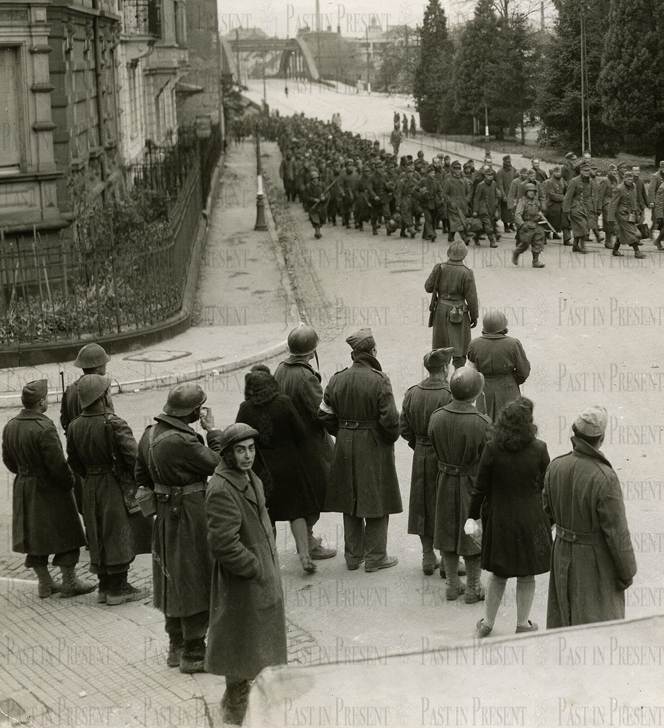 James J Rooney, German prisoners part of the captured garrison taken by the 1st French Armored Division in Mulhouse France 11.22.1944, 1944