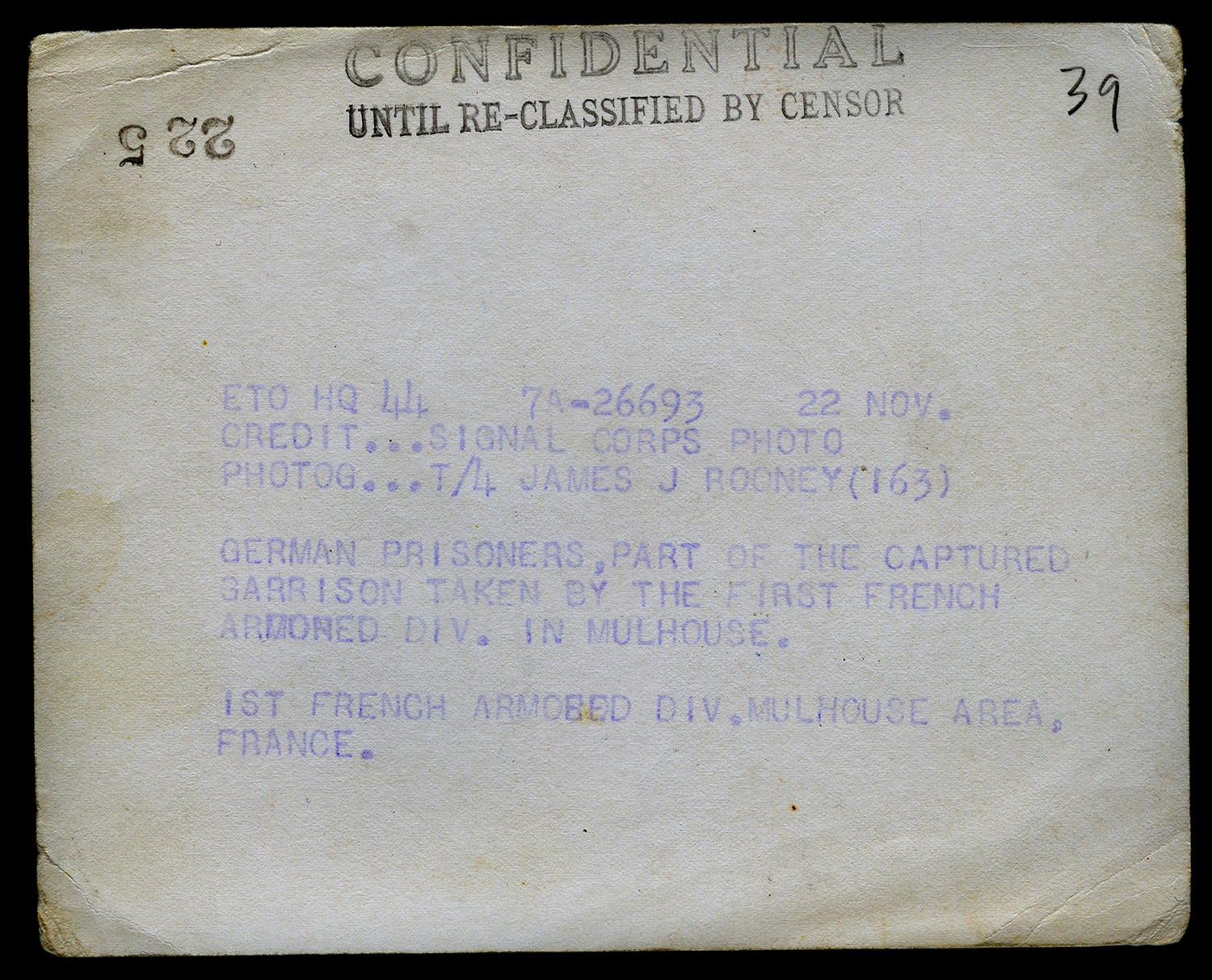 James J Rooney, German prisoners part of the captured garrison taken by the 1st French Armored Division in Mulhouse France 11.22.1944, 1944