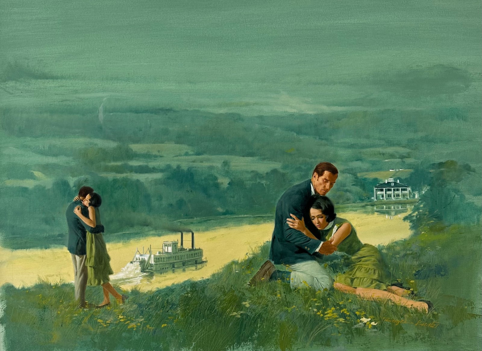 Roger Kastel, Mississippi river couple original romance novel cover