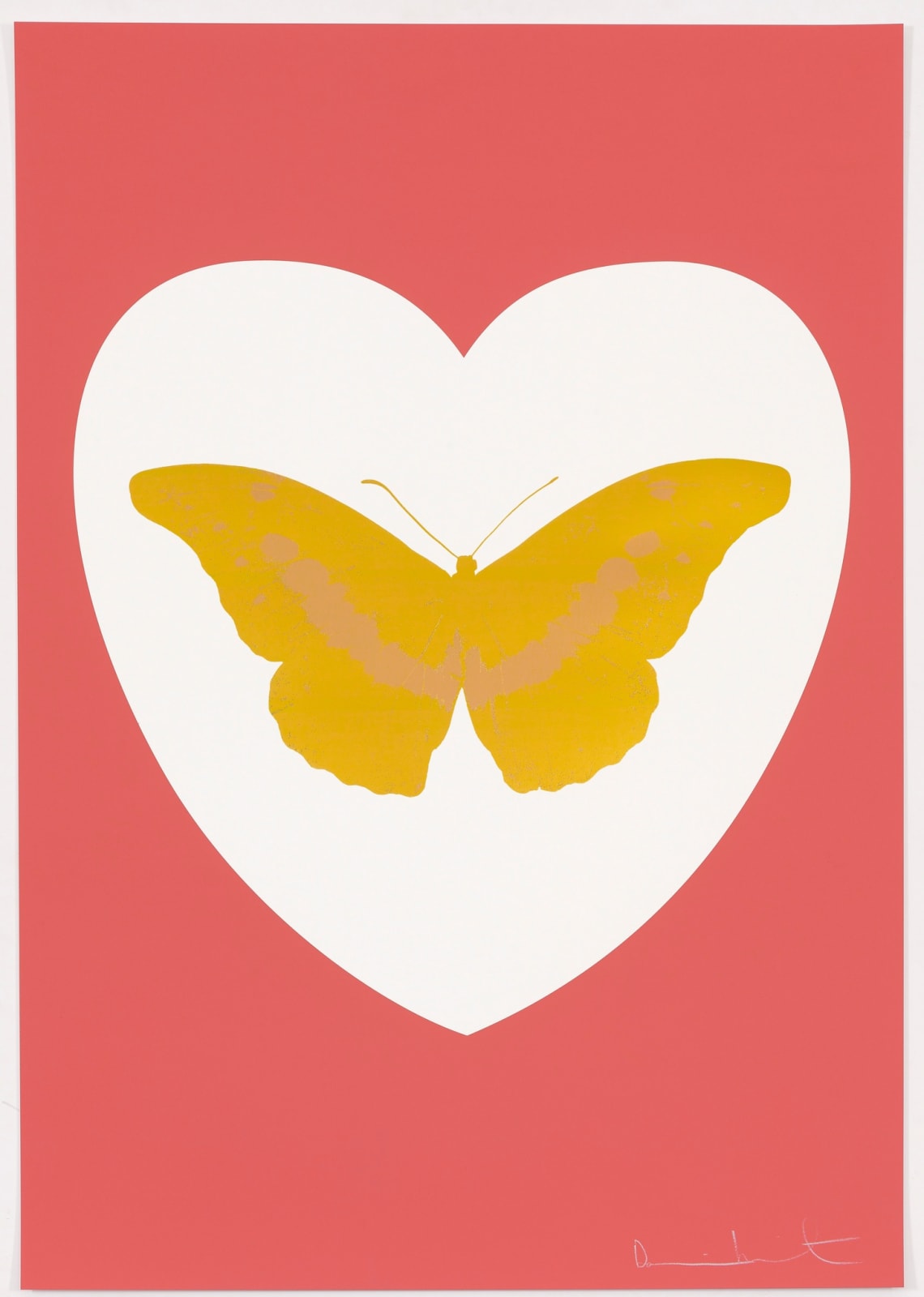 Damien Hirst, I Love You - white, coral, oriental gold, cool gold, 2015