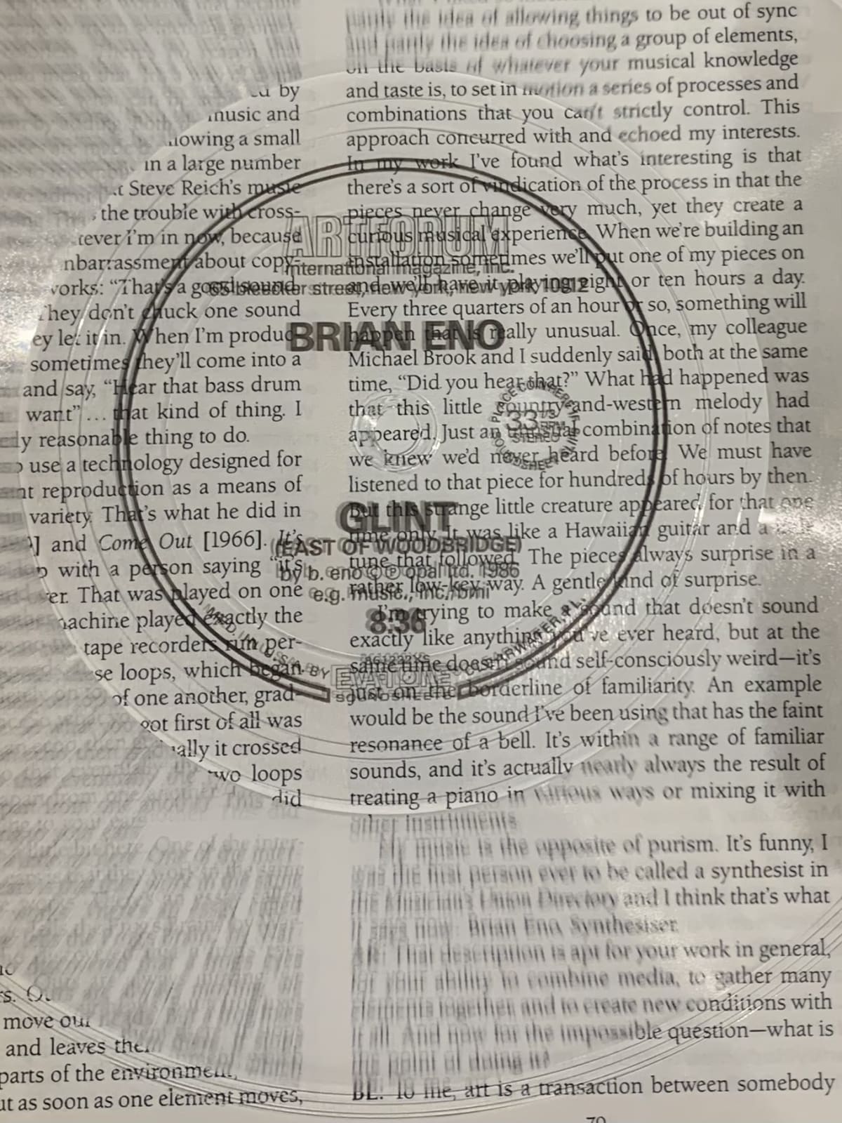 Brian Eno, ARTFORUM INTERNATIONAL Vol. XXIV, #10 (NY: Summer ), 1986
