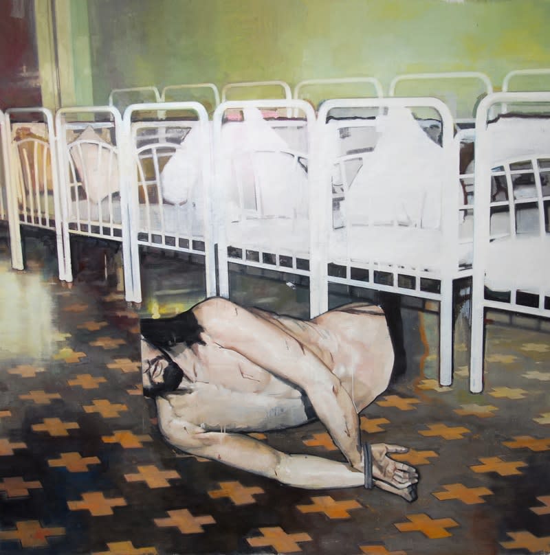 Andrew Hollis, Interior with Cots and Statue, 2010