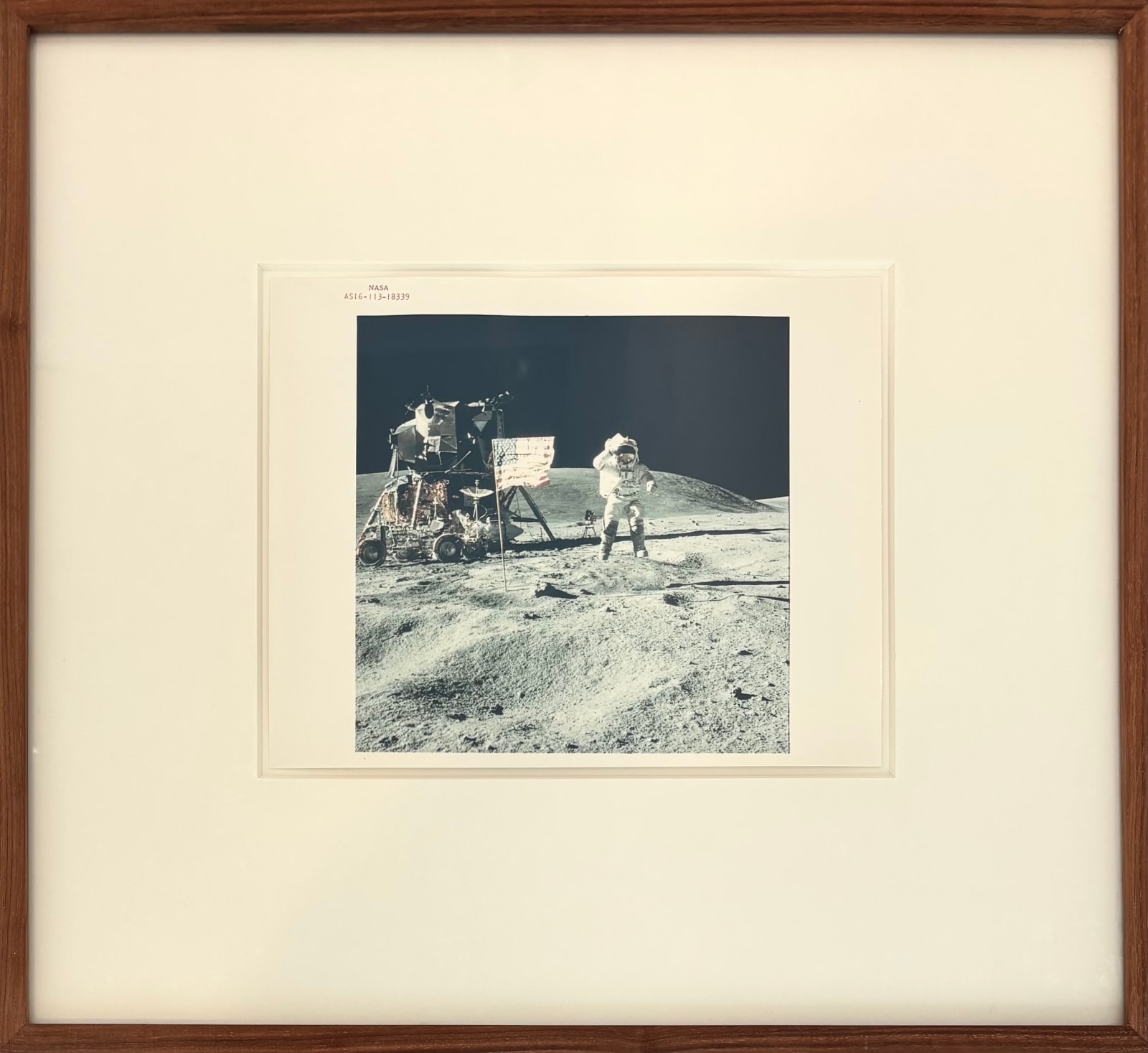 NASA, Astronaut John W. Young, commander of the Apollo 16 lunar landing mission, leaps from the lunar surface as he salutes the United States flag at the Descartes landing site, April 1972