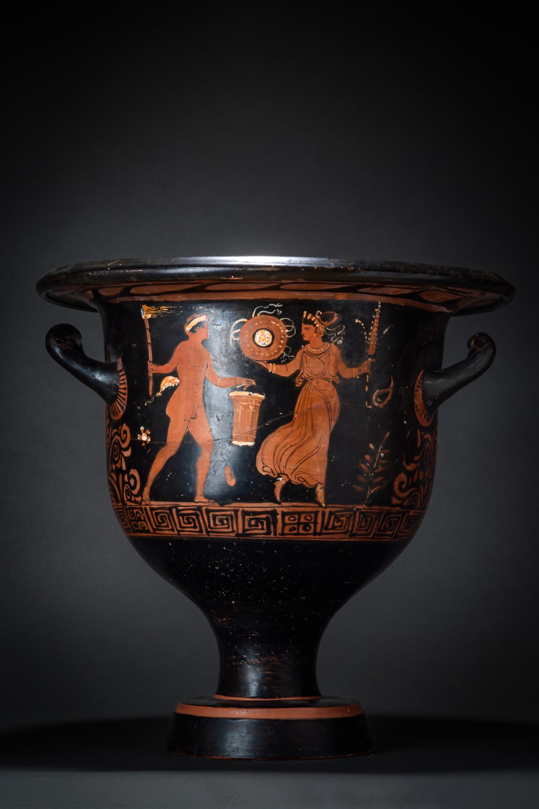 Apulian Bell Krater with Sathur and Menad by the Longs Overfall Groups, Ca. 370 - 350 BC