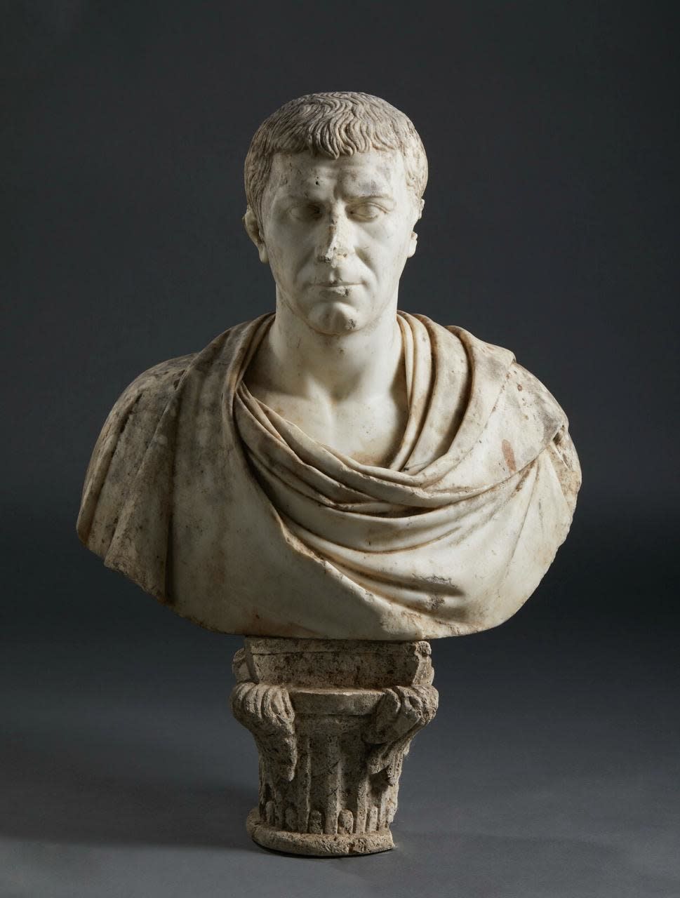 Marble Portrait Bust of the Famous Roman General and Politician Gnaeus Domitius Corbulo, Ca. AD 100
