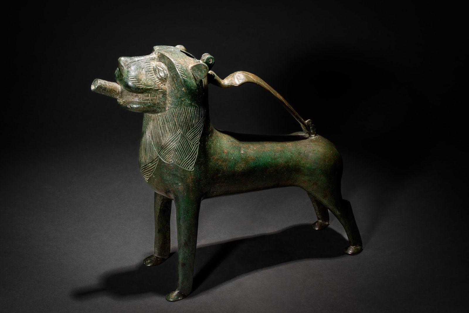 Medieval Bronze Aquamanile in the shape of a Lion, Ca. AD 1100-1200