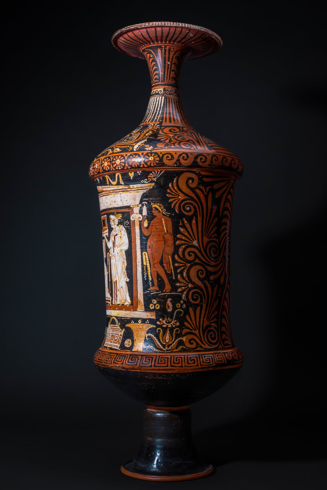 Aplulian Monumental Loutrophoros with Naiskos Scene by Ganymede Painter, Ca. 330 - 320 BC