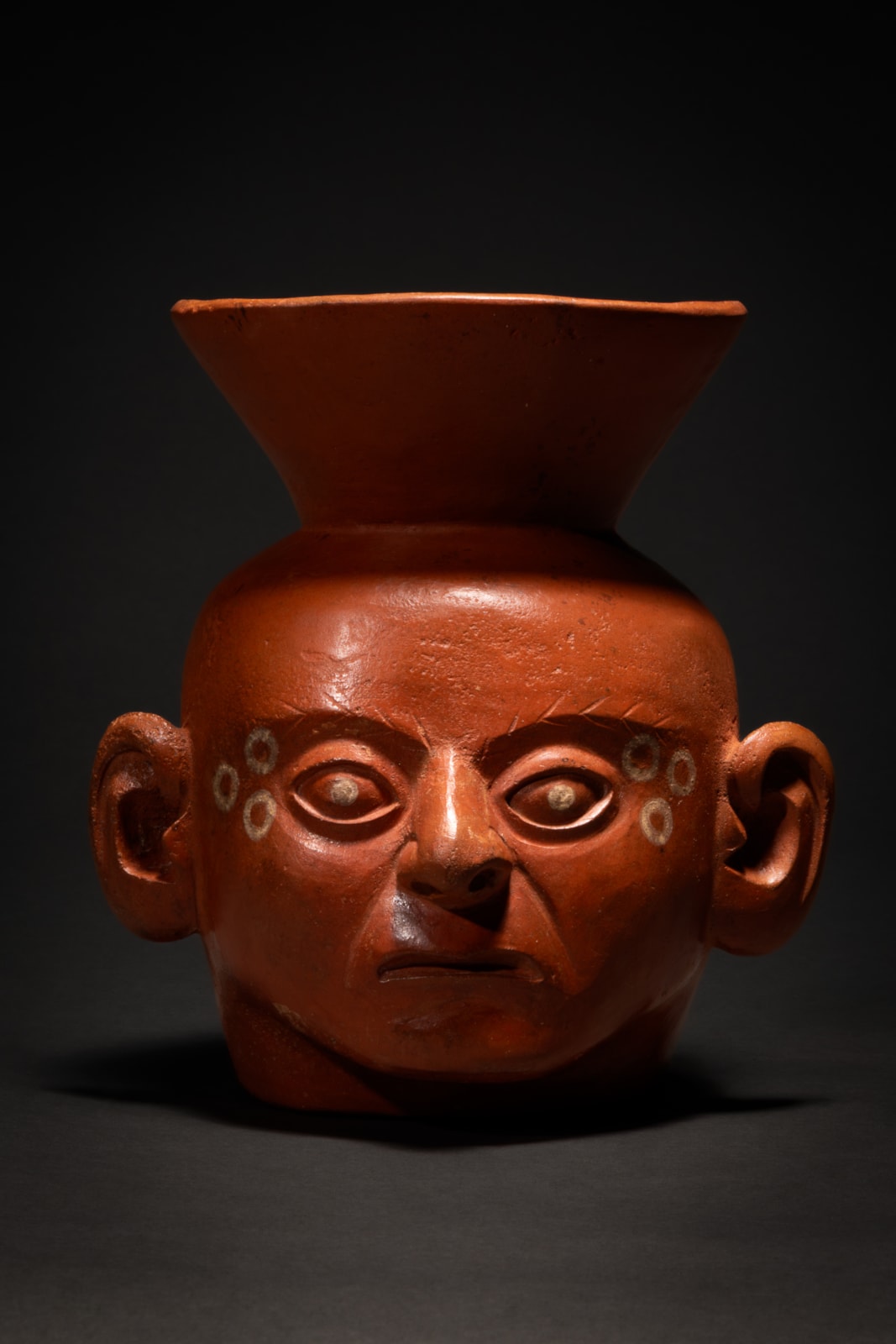 Moche Terracotta Votive Vessel Head Shaped, Ca. AD 100 - 700