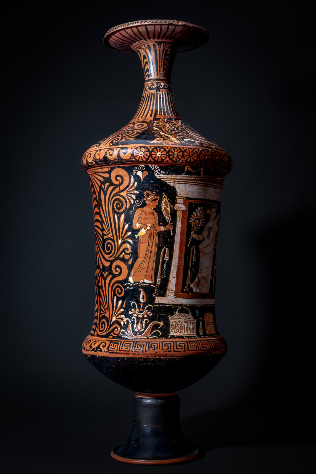 Aplulian Monumental Loutrophoros with Naiskos Scene by Ganymede Painter, Ca. 330 - 320 BC