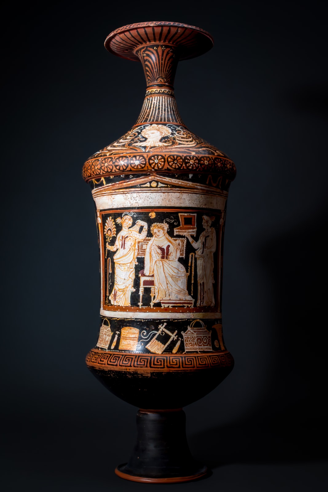 Aplulian Monumental Loutrophoros with Naiskos Scene by Ganymede Painter, Ca. 330 - 320 BC