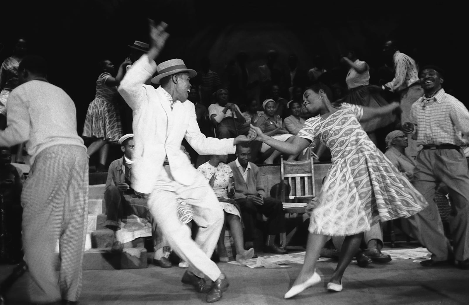 G. R. Naidoo, Eric Dludla and Greta Dladla dancing in the musical, Mkhumbane, 1960, printed 2025