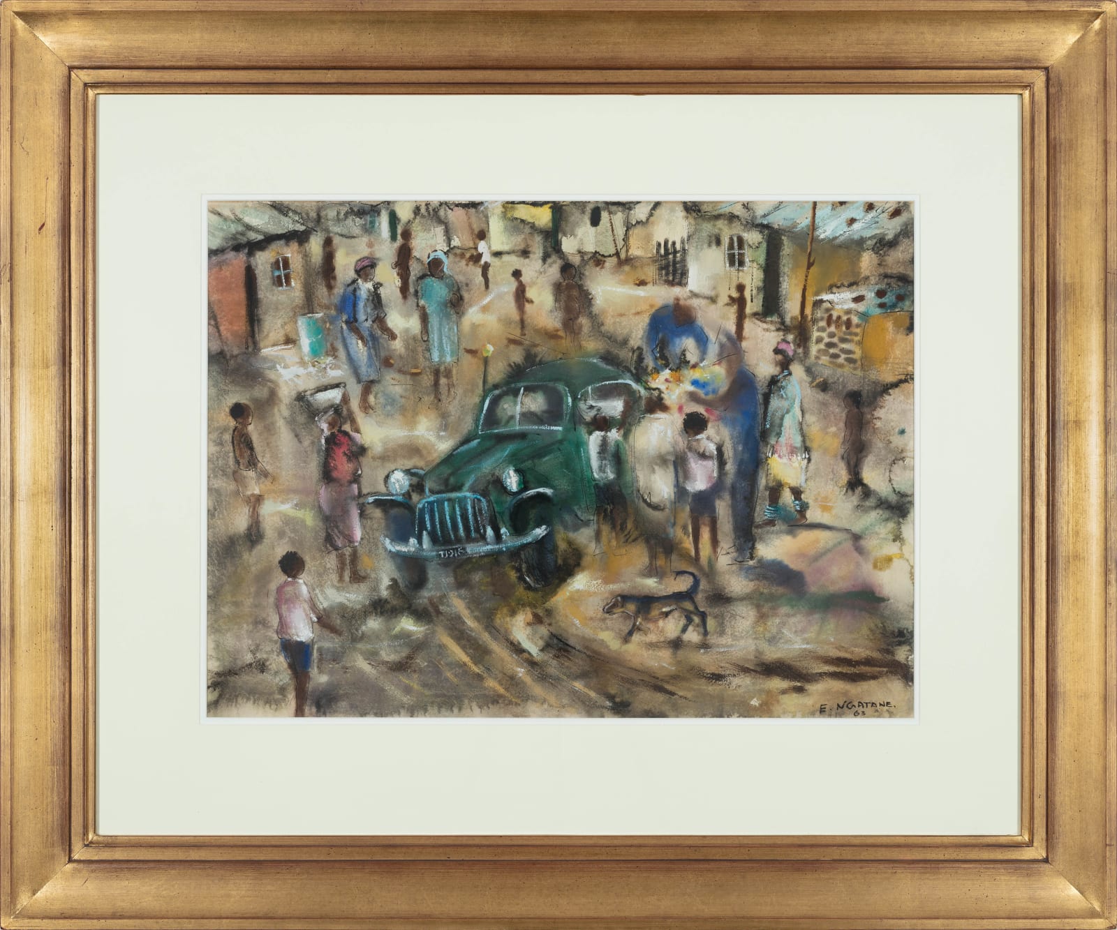 Ephraim Ngatane, Figures Beside a Car, 1963