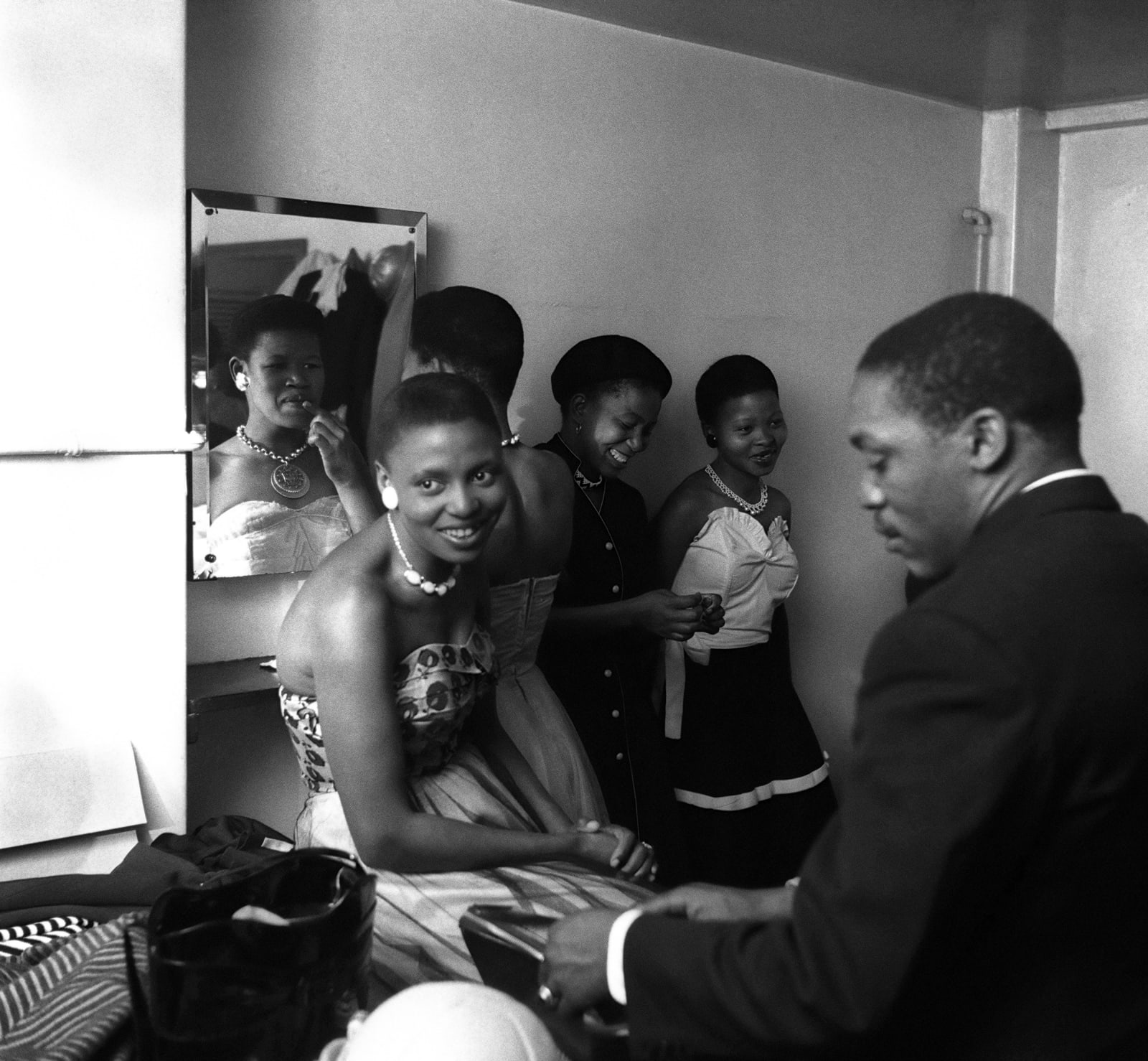 Bob Gosani, Miriam Makeba and The Skylarks backstage, Shantytown, Johannesburg City Hall, 1955, printed 2025