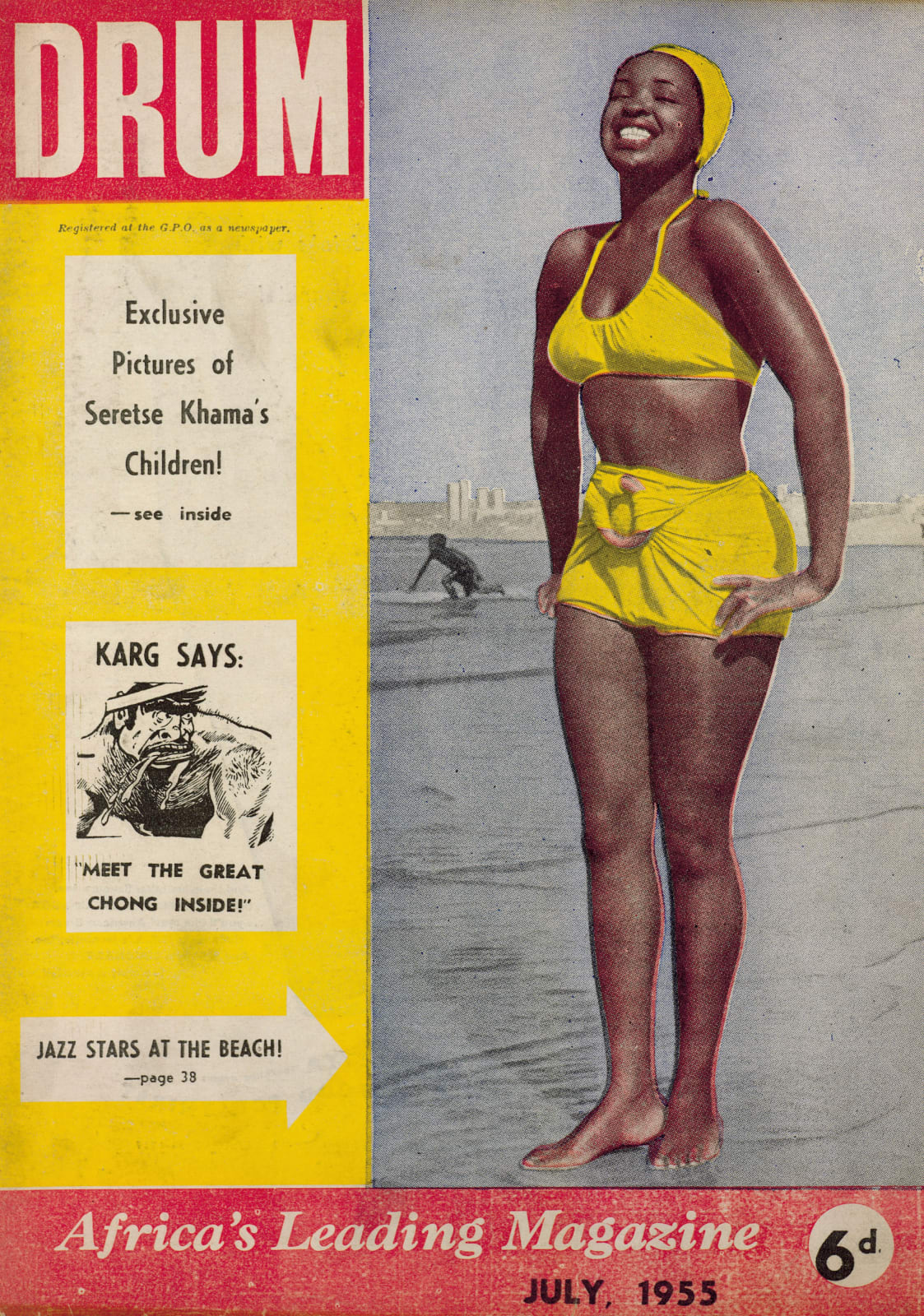 Drum Archive, Drum Magazine Cover, July 1955 (Dolly Rathebe at the Beach!), printed 2025