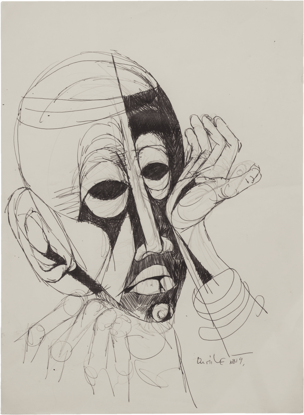 Dumile Feni, Untitled (Portrait of Docrat), 1968