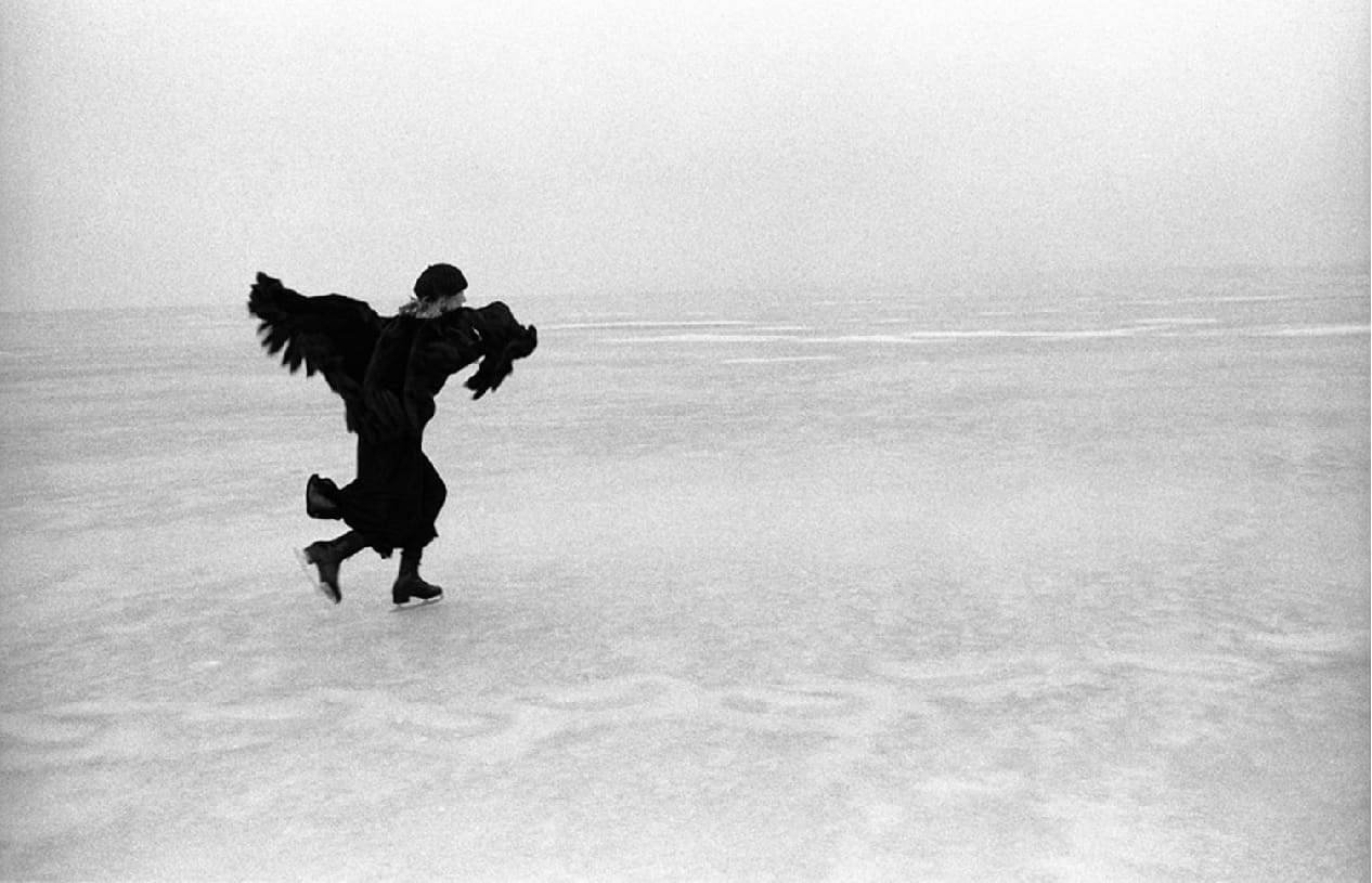 Joel Bernstein, Joni Mitchell, Skating on Lake Mendota, 1976