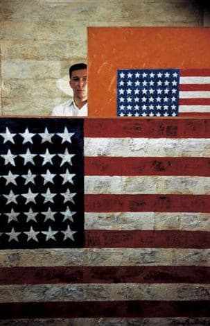 Dan Budnik, Jasper Johns with Flags, Leo Castelli Gallery, New York, 1958/ Printed 1996